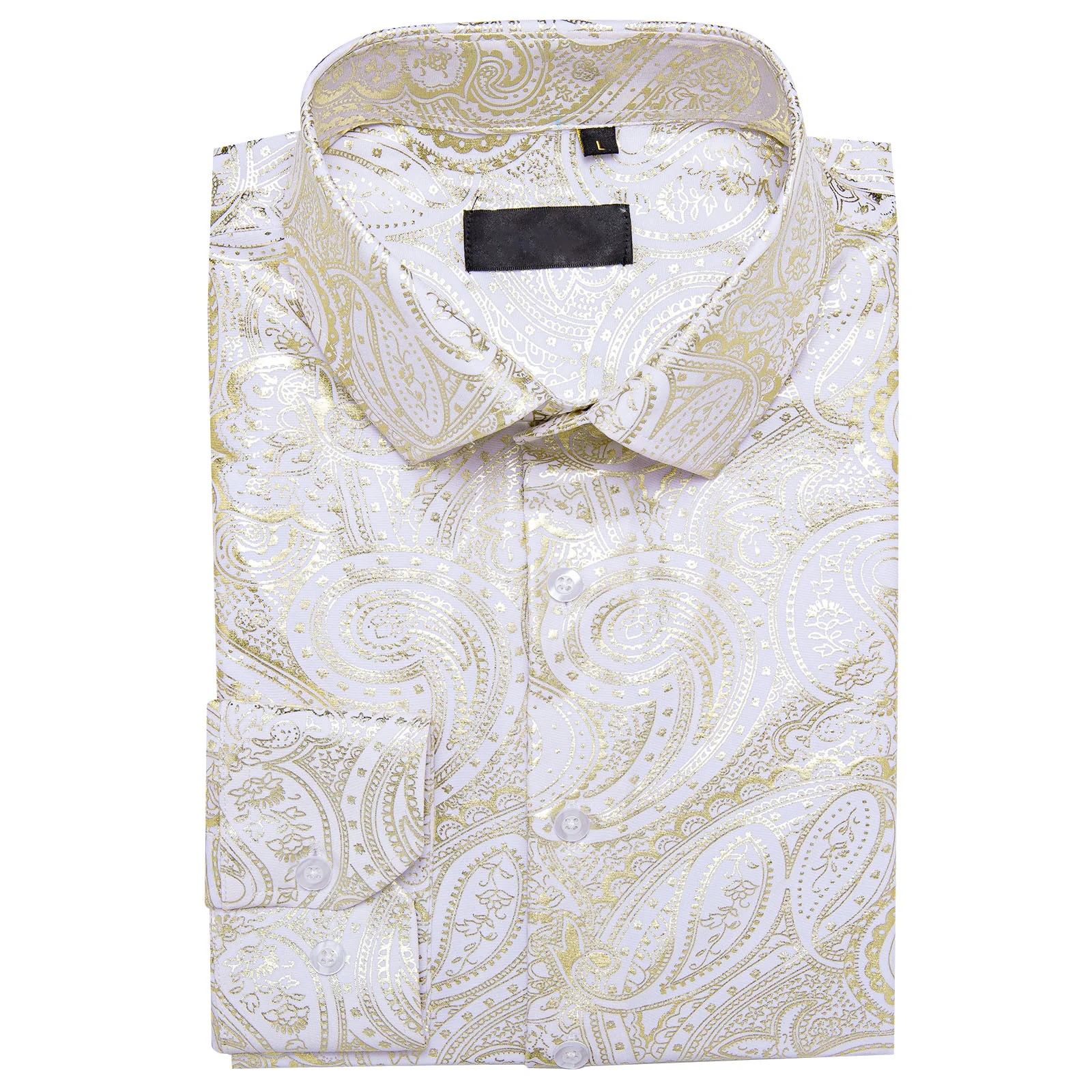 Yellow White Paisley Flower Hot Stamping Men's Long Sleeve Shirt