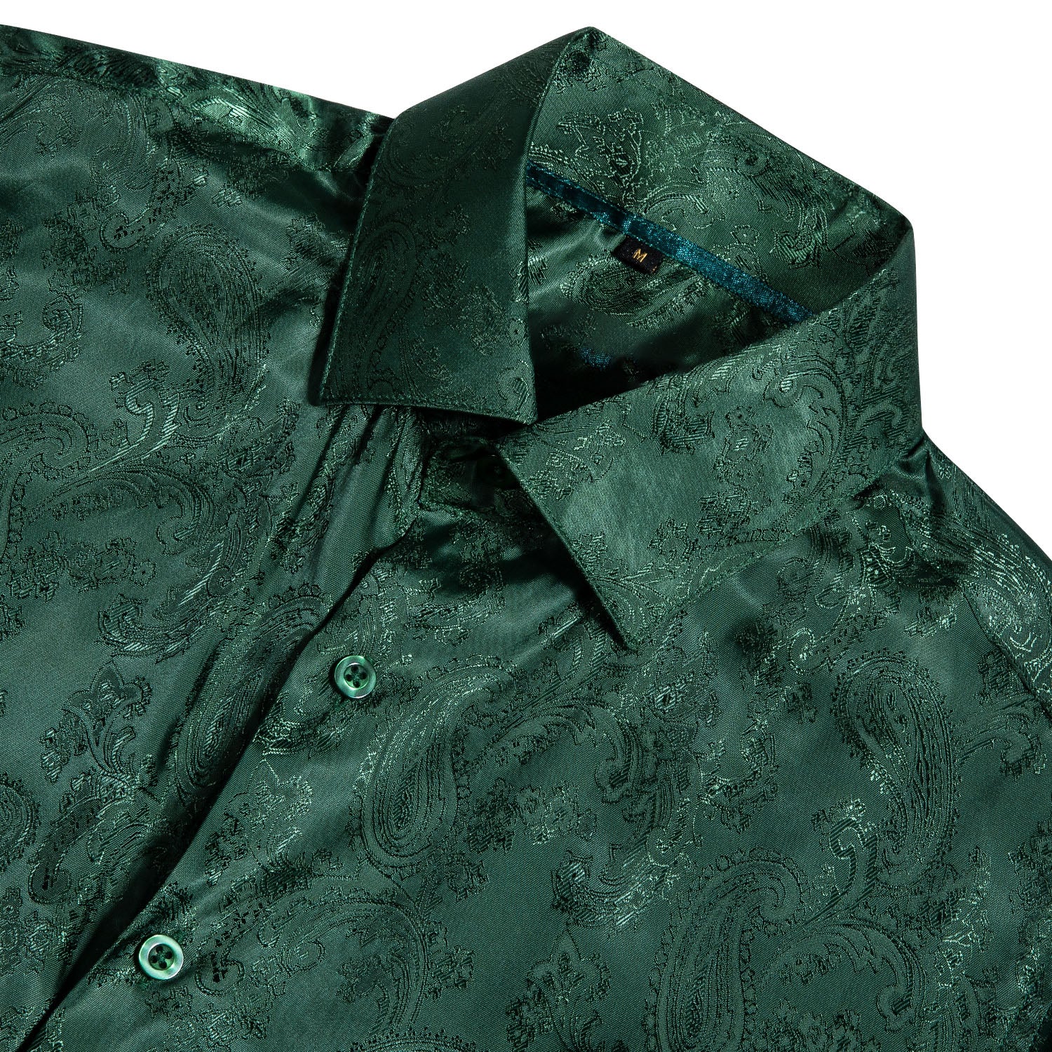 Classic Green Paisley Pattern Silk Men's Long Sleeve Shirt