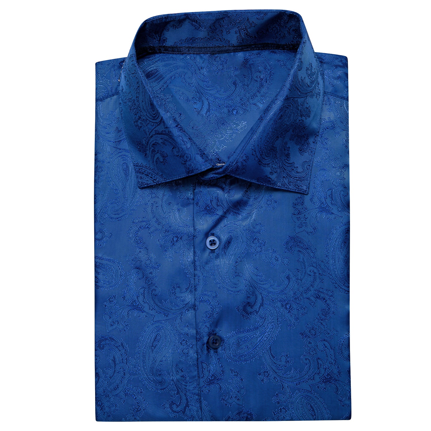 New Navy Blue Paisley Silk Men's Short Sleeve Shirt