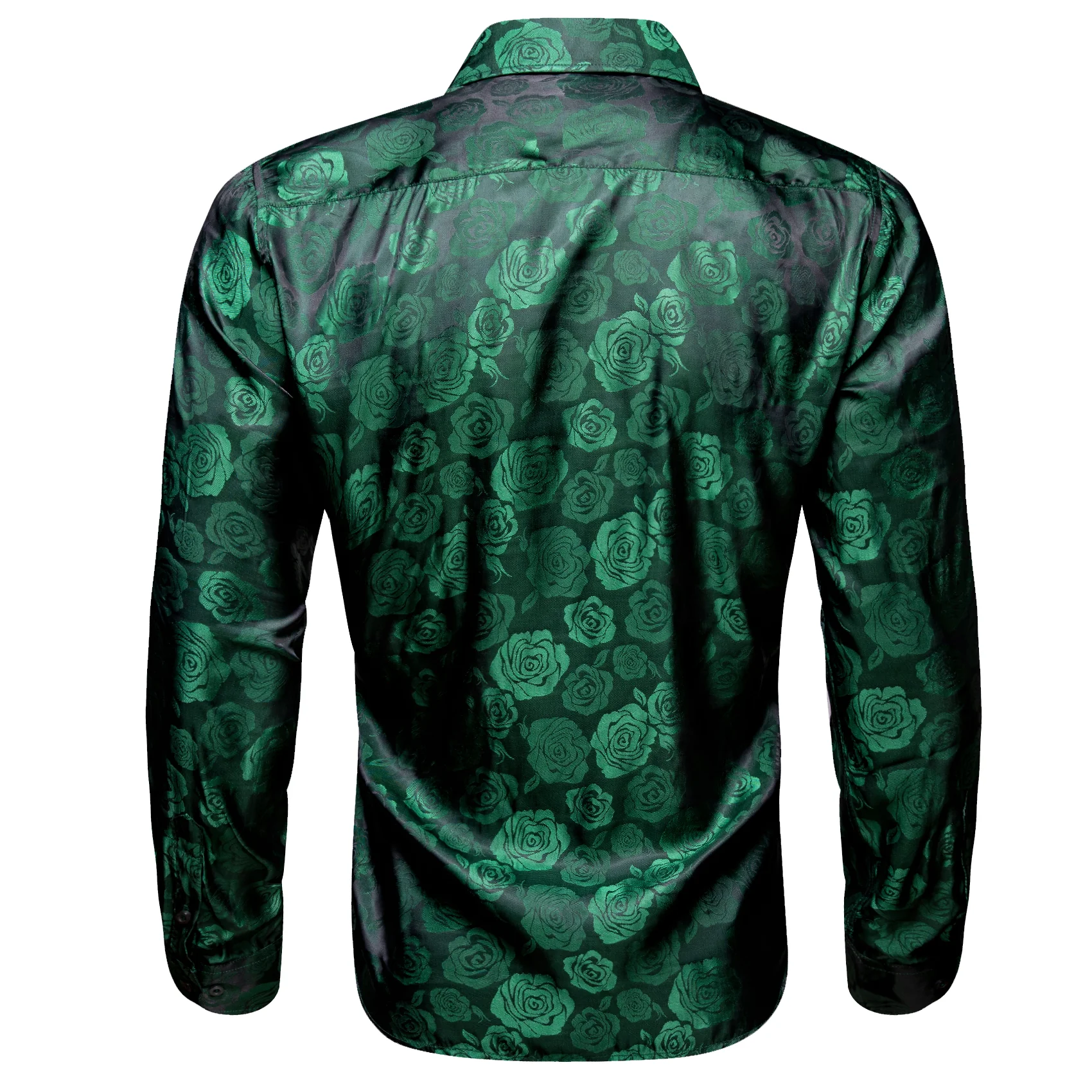 Green Black Floral Rose Silk Men's Long Sleeve Shirt