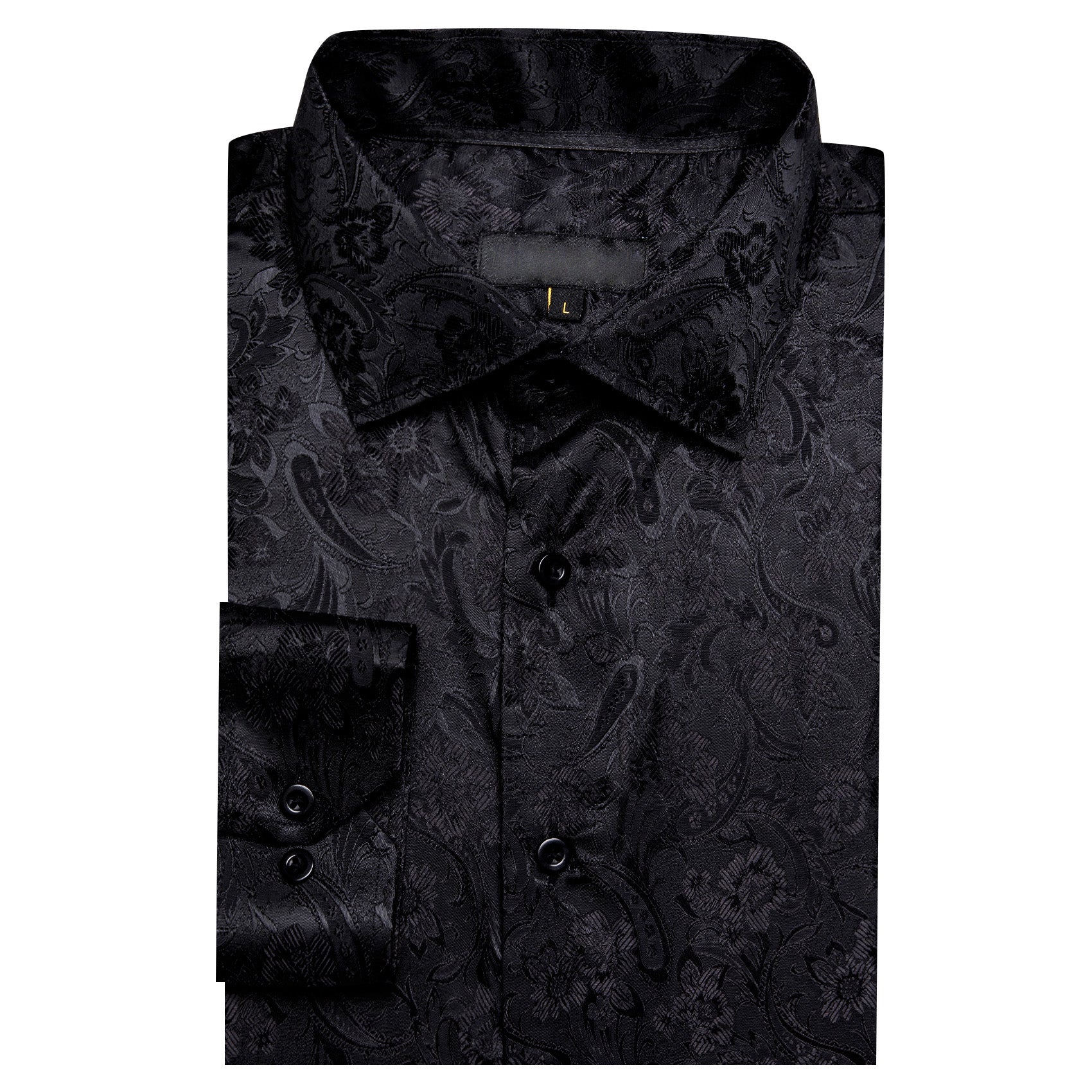 Black Floral Silk Men Long Sleeve Shirt