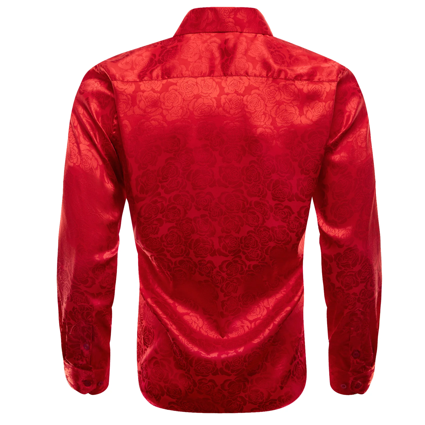 Pure Red Floral Rose Silk Men's Long Sleeve Shirt