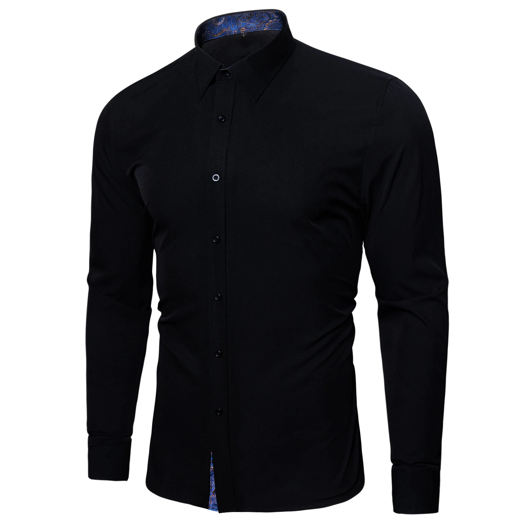 New Splicing Style Black with Blue Paisley Edge Men's Long Sleeve Shirt