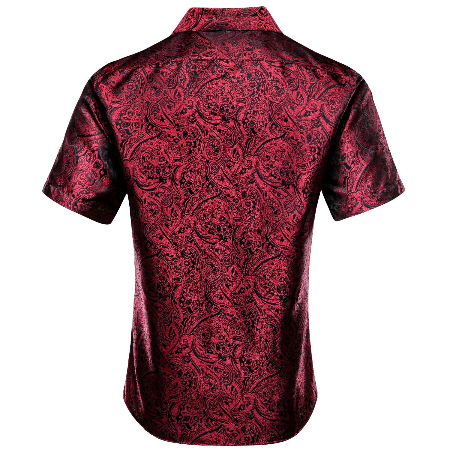 Deep Red Paisley Silk Men's Short Sleeve Shirt
