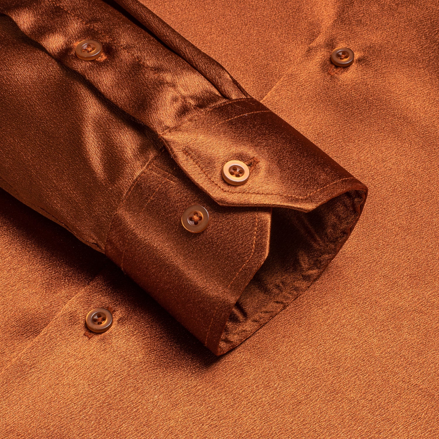 Orange Copper Solid Silk Men's Long Sleeve Shirt