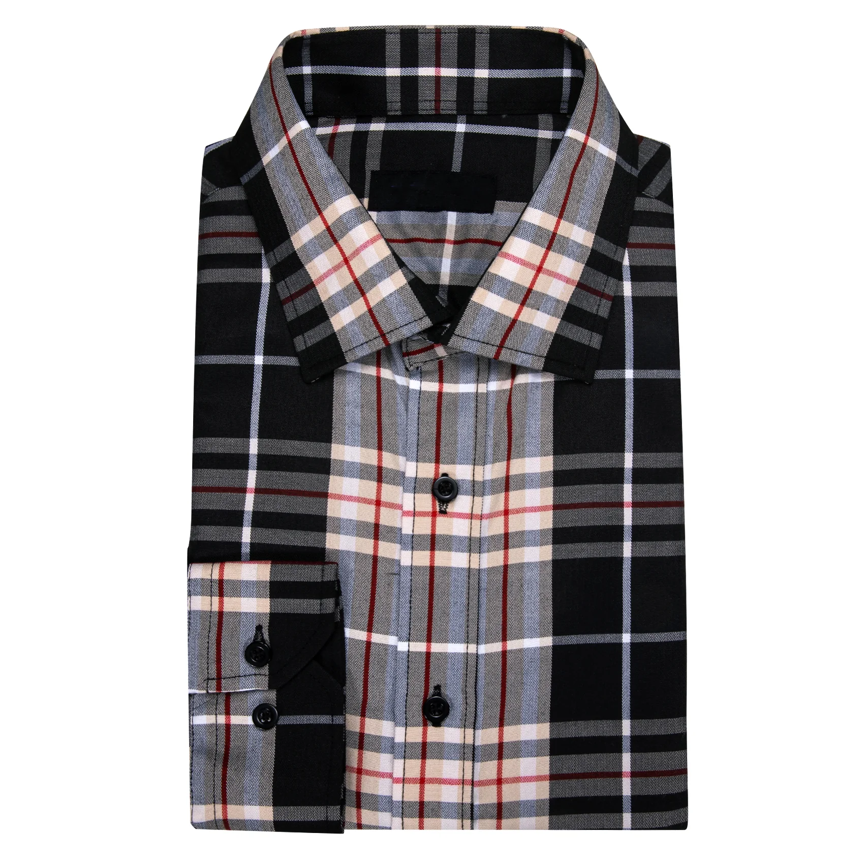 Grey Black Plaid Men's Long Sleeve Work Shirt