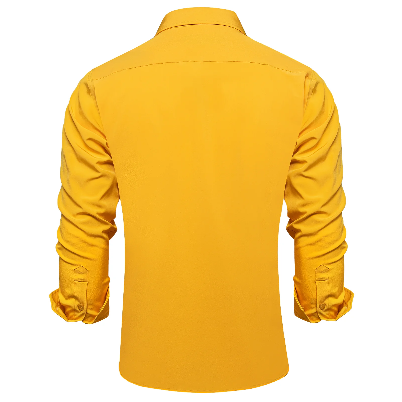 Honey Yellow Solid Silk Men's Long Sleeve Shirt