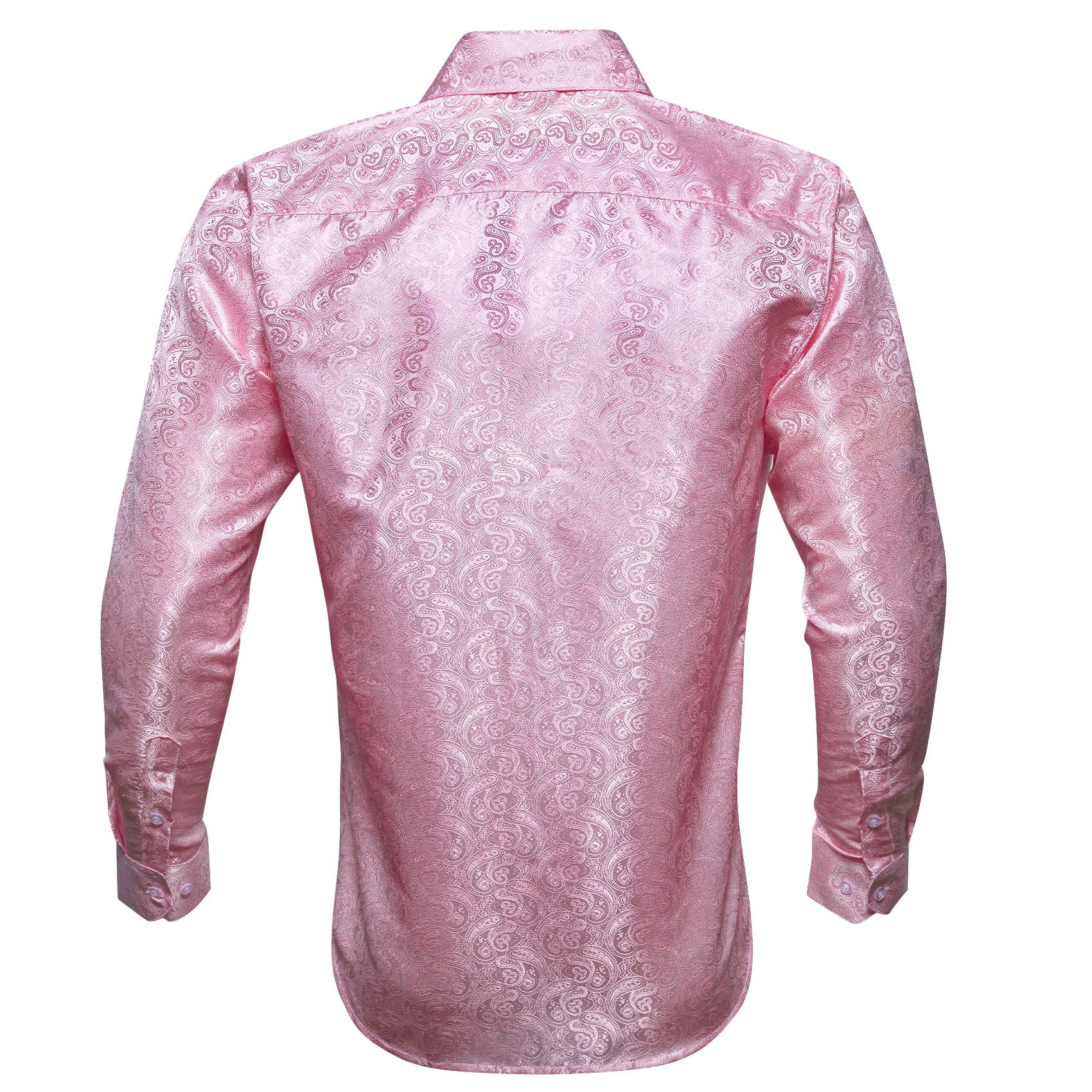 Pink Paisley Pattern Silk Men's Long Sleeve Shirt