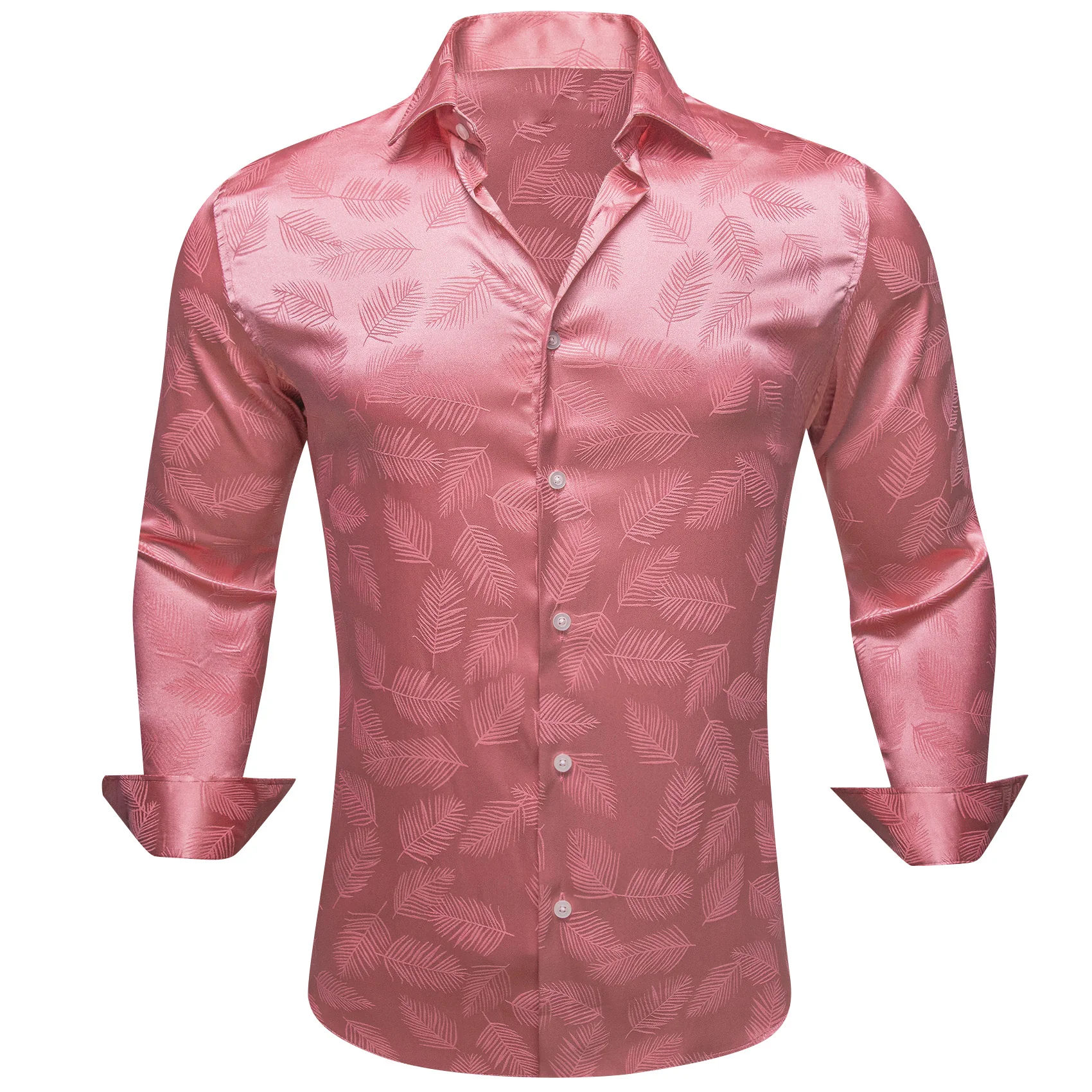 India Red Floral Leaf Men's Long Sleeve Shirt