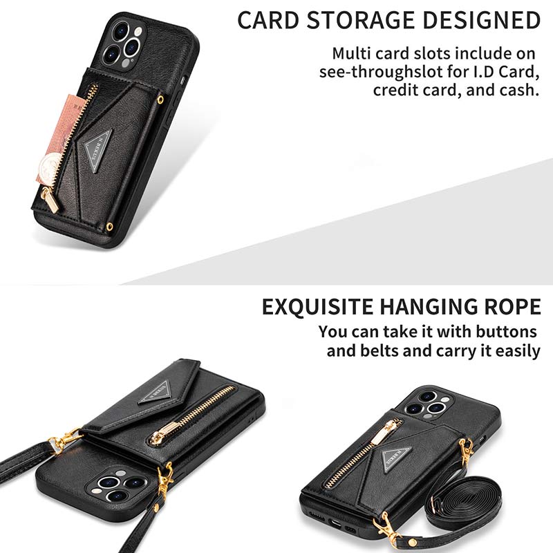iPhone Wallet Case PU Protective Phone Bag Kickstand Cover Zipper Purse