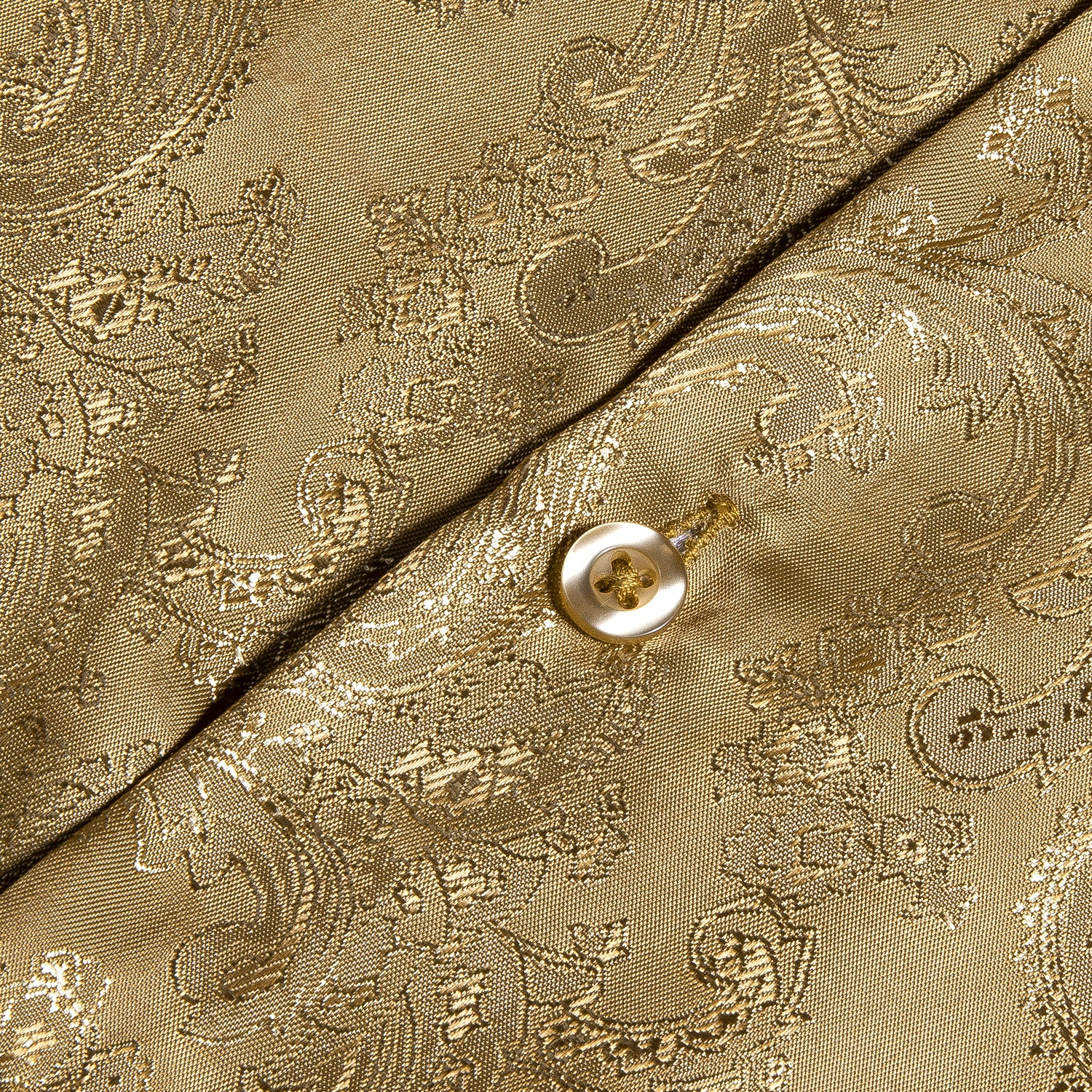 Khaki Yellow Paisley Pattern Silk Men's Long Sleeve Shirt