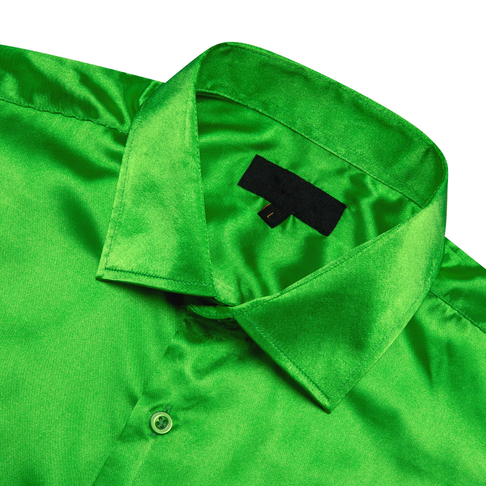 Bright Green Satin Solid Silk Men's Long Sleeve Shirt