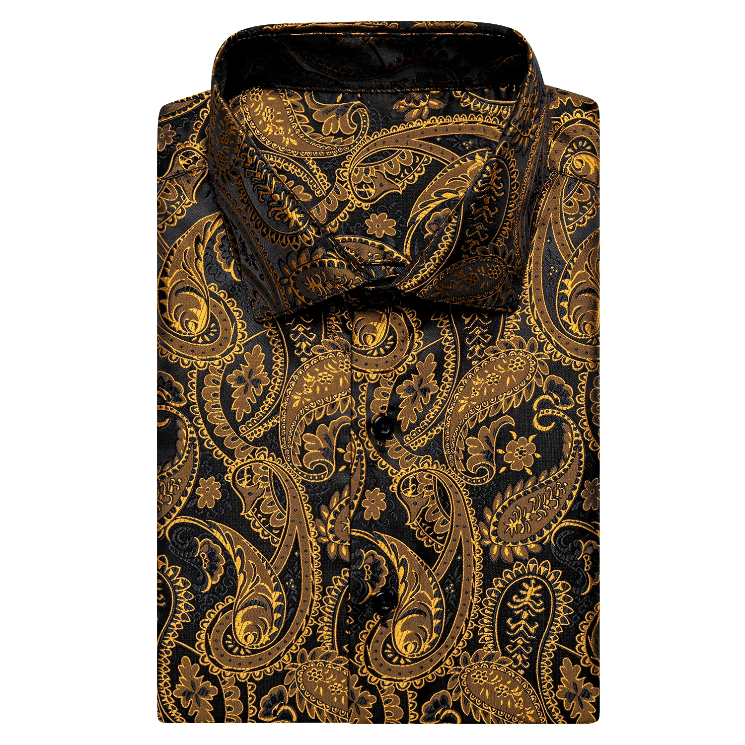 Black Golden Paisley Silk Men's Short Sleeve Shirt
