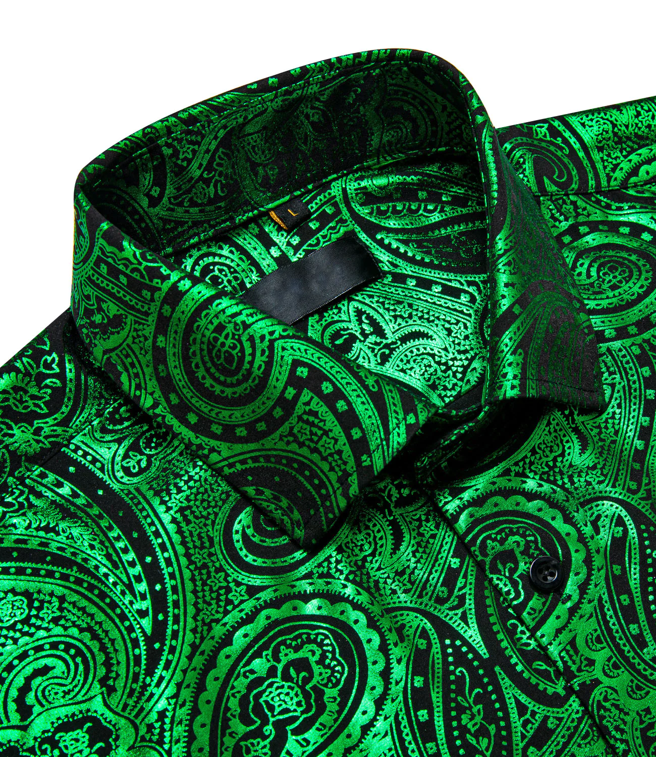 Emerald Green Black Paisley Flower Hot Stamping Men's Long Sleeve Shirt