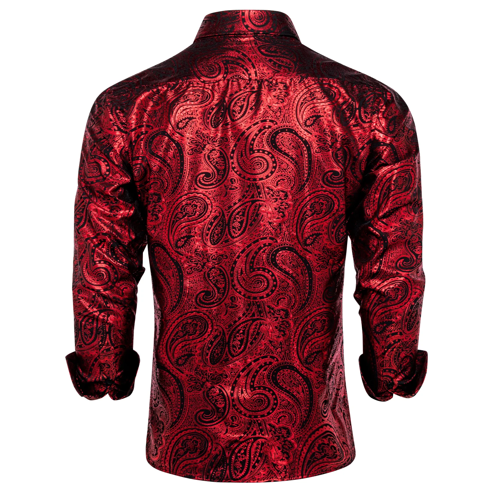 Red Black Paisley Flower Hot Stamping Men's Long Sleeve Shirt