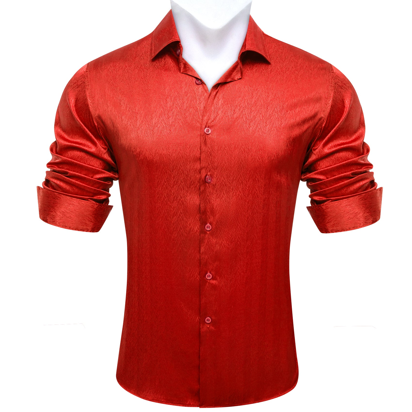 Tomato Red Novelty Silk Men's Long Sleeve Shirt