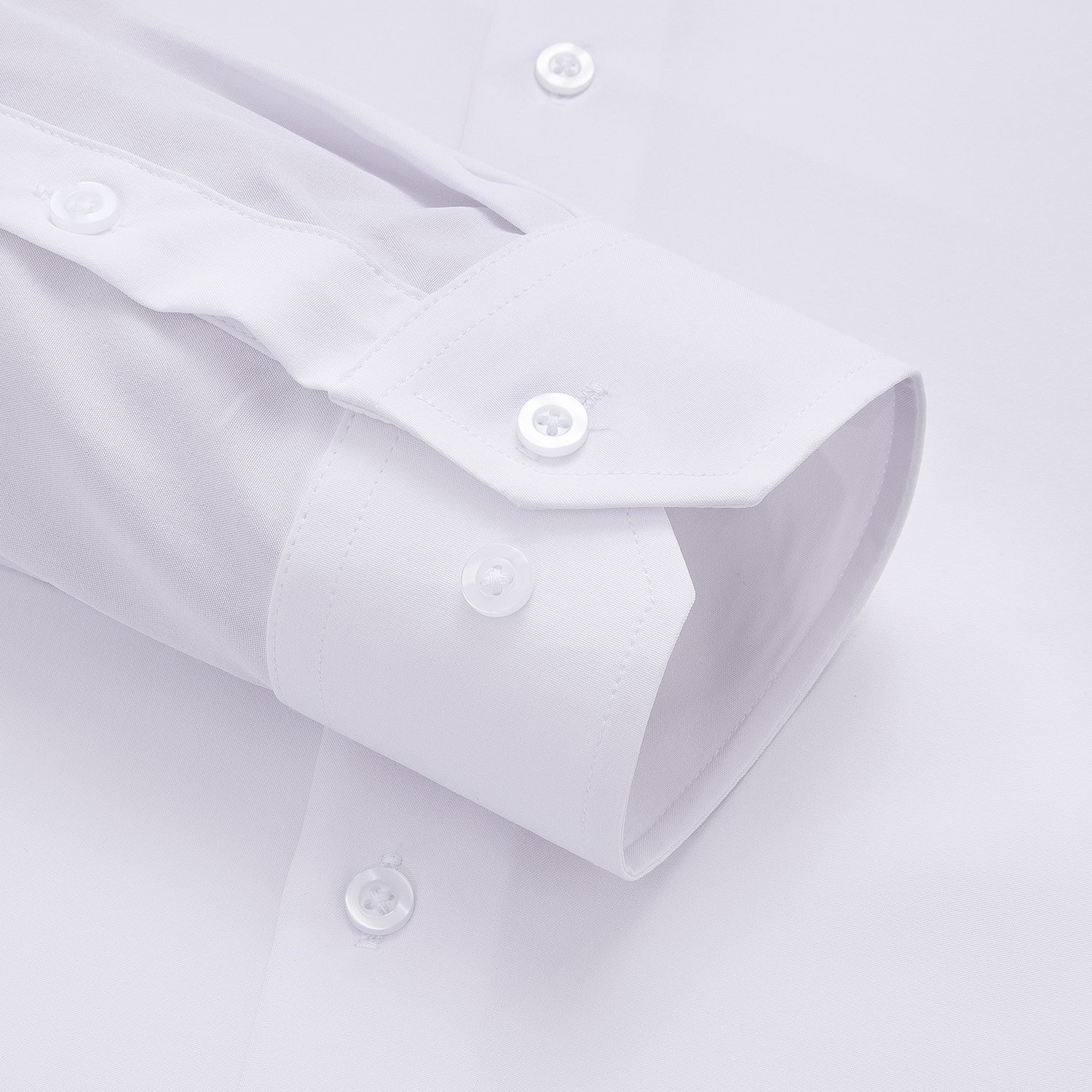 Pure White Solid Cotton Stretchy Fabric Men's Long Sleeve Shirt