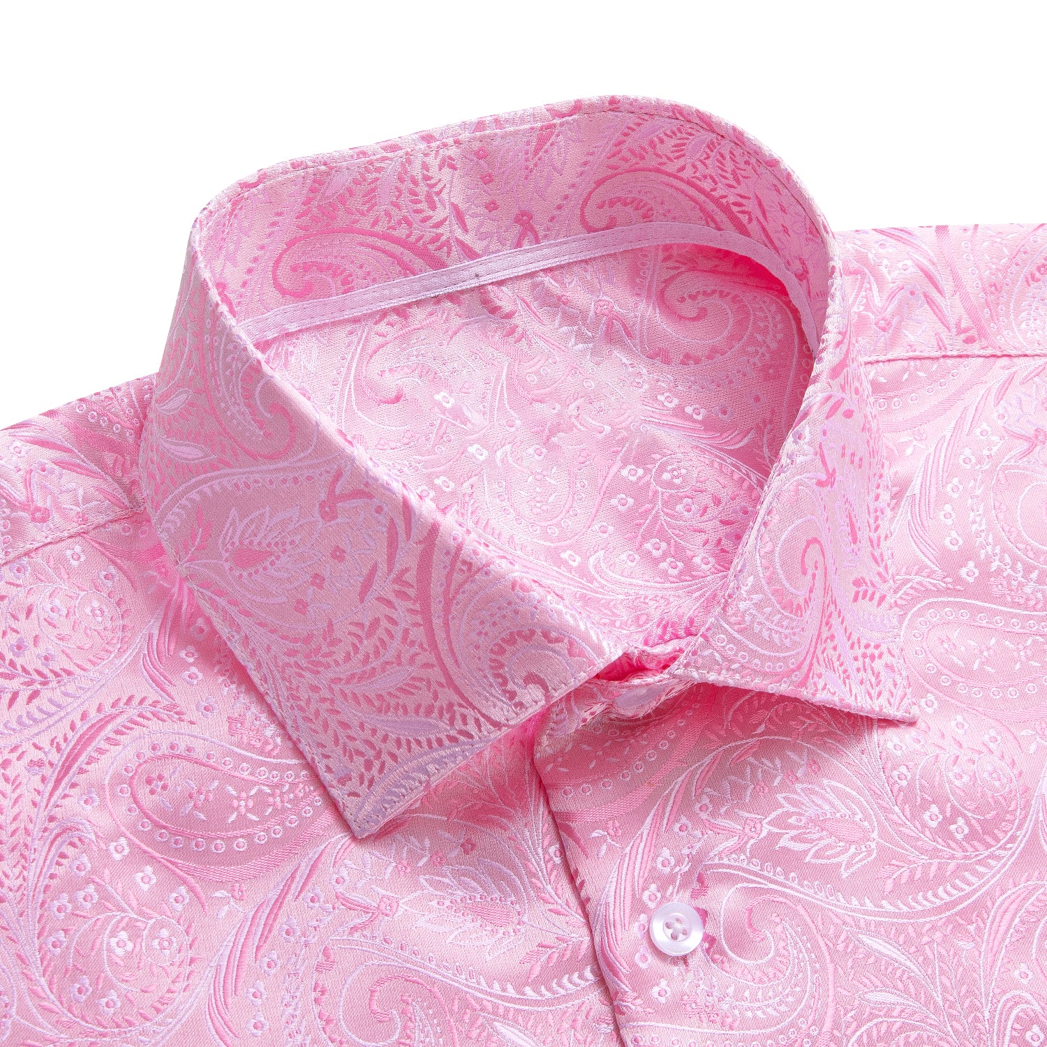 New Baby Pink Paisley Pattern Silk Men's Long Sleeve Shirt