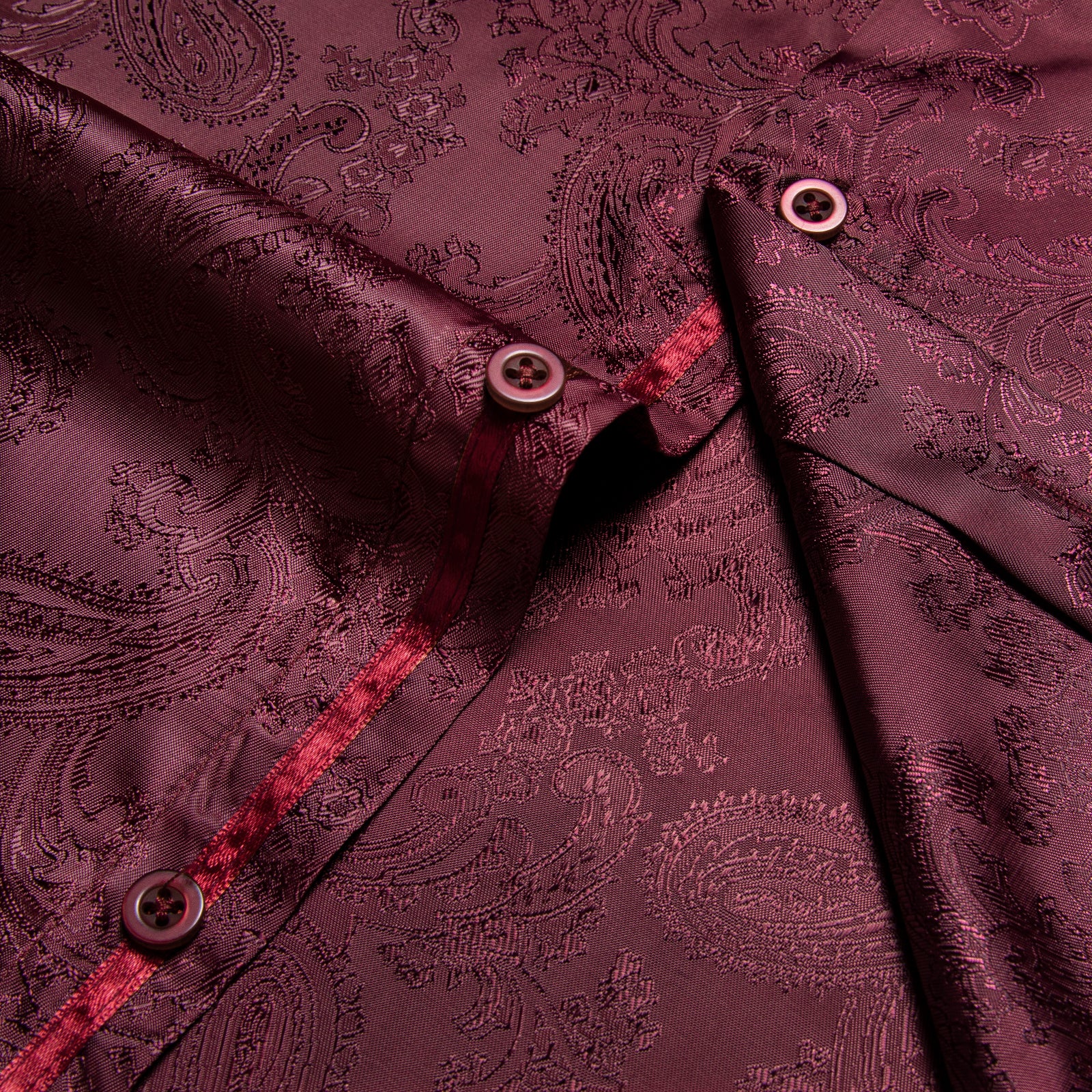 Vermilion Red Paisley Style Silk Men's Long Sleeve Shirt