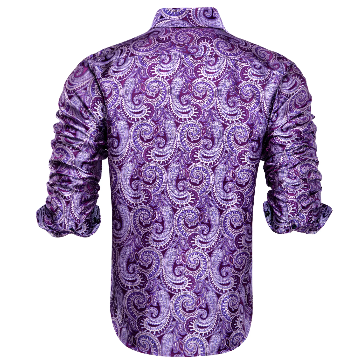 New Light Purple Paisley Silk Men's Long Sleeve Shirt