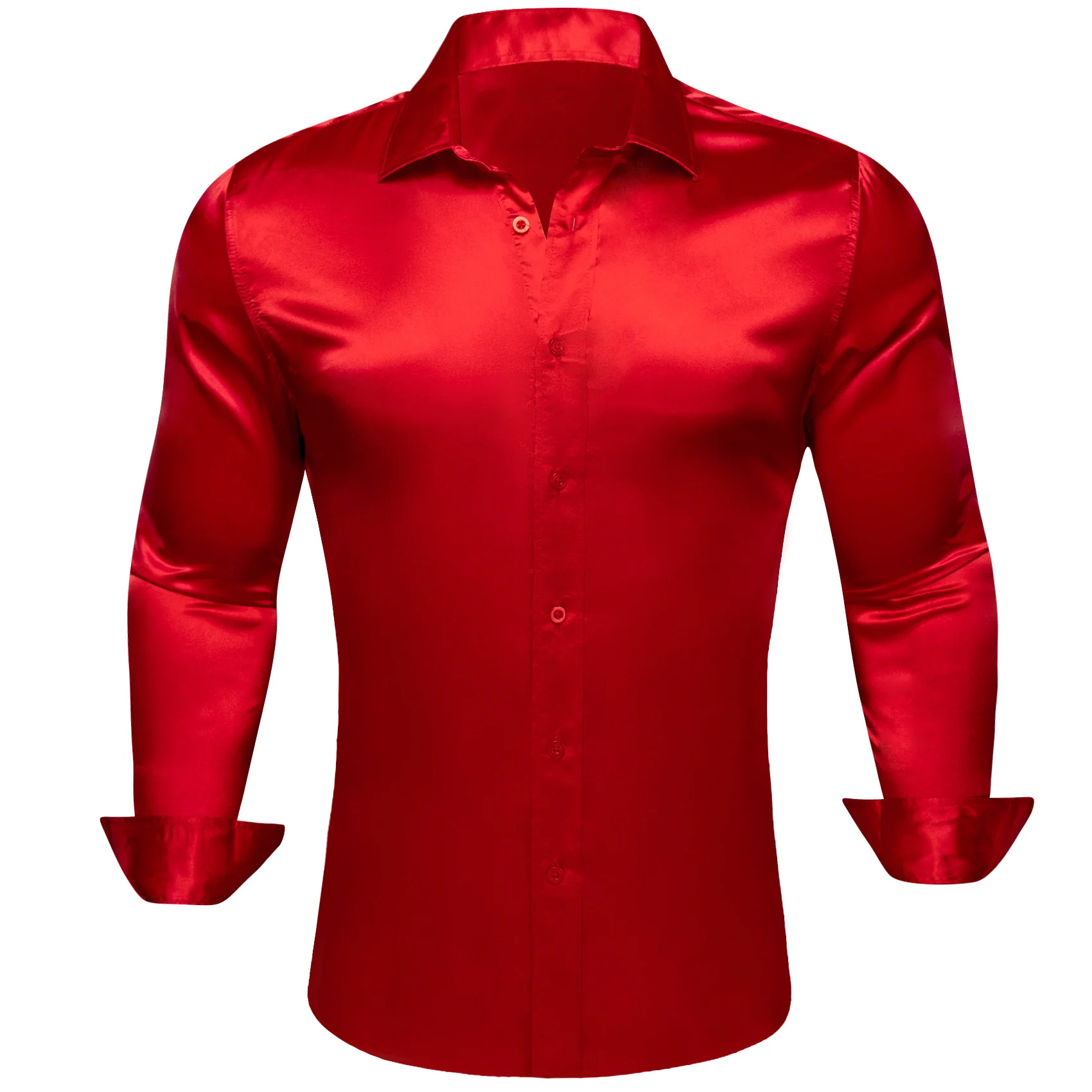 Crimson Solid Silk Men's Long Sleeve Shirt