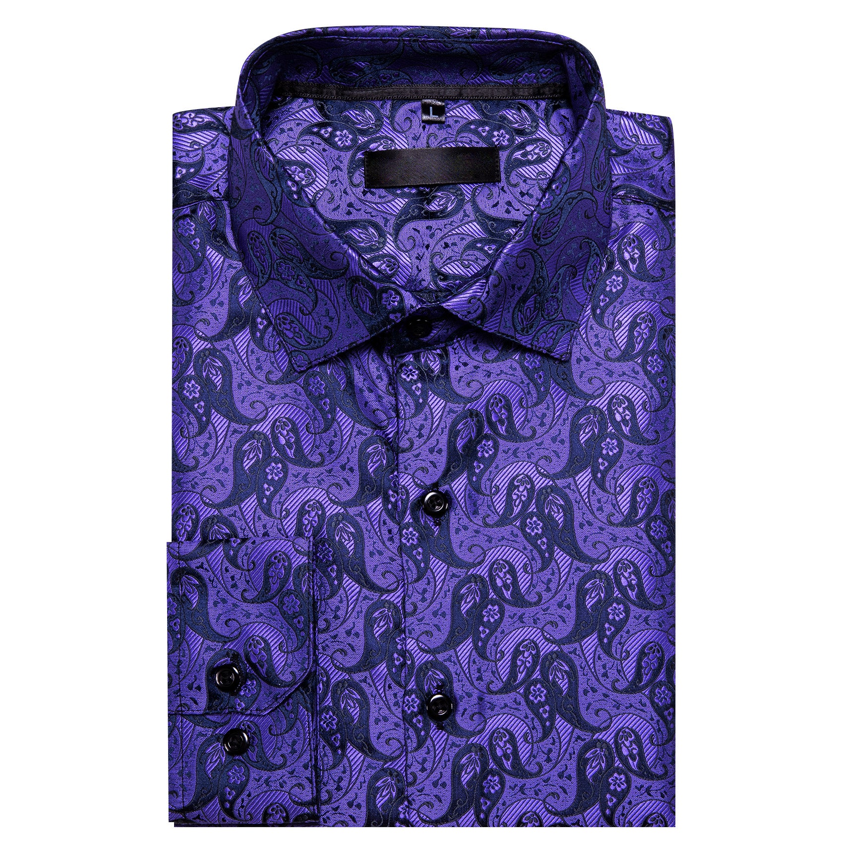 Purple Black Paisley Silk Men's Long Sleeve Shirt