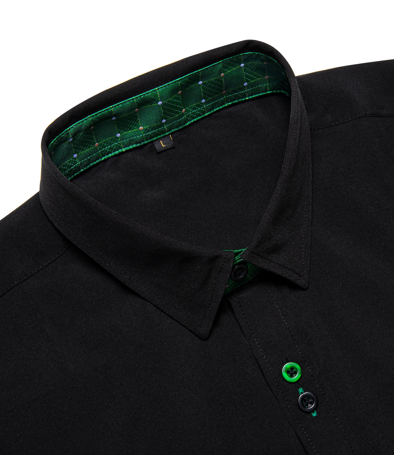 New Splicing Style Black with Green Plaid Edge Men's Long Sleeve Shirt