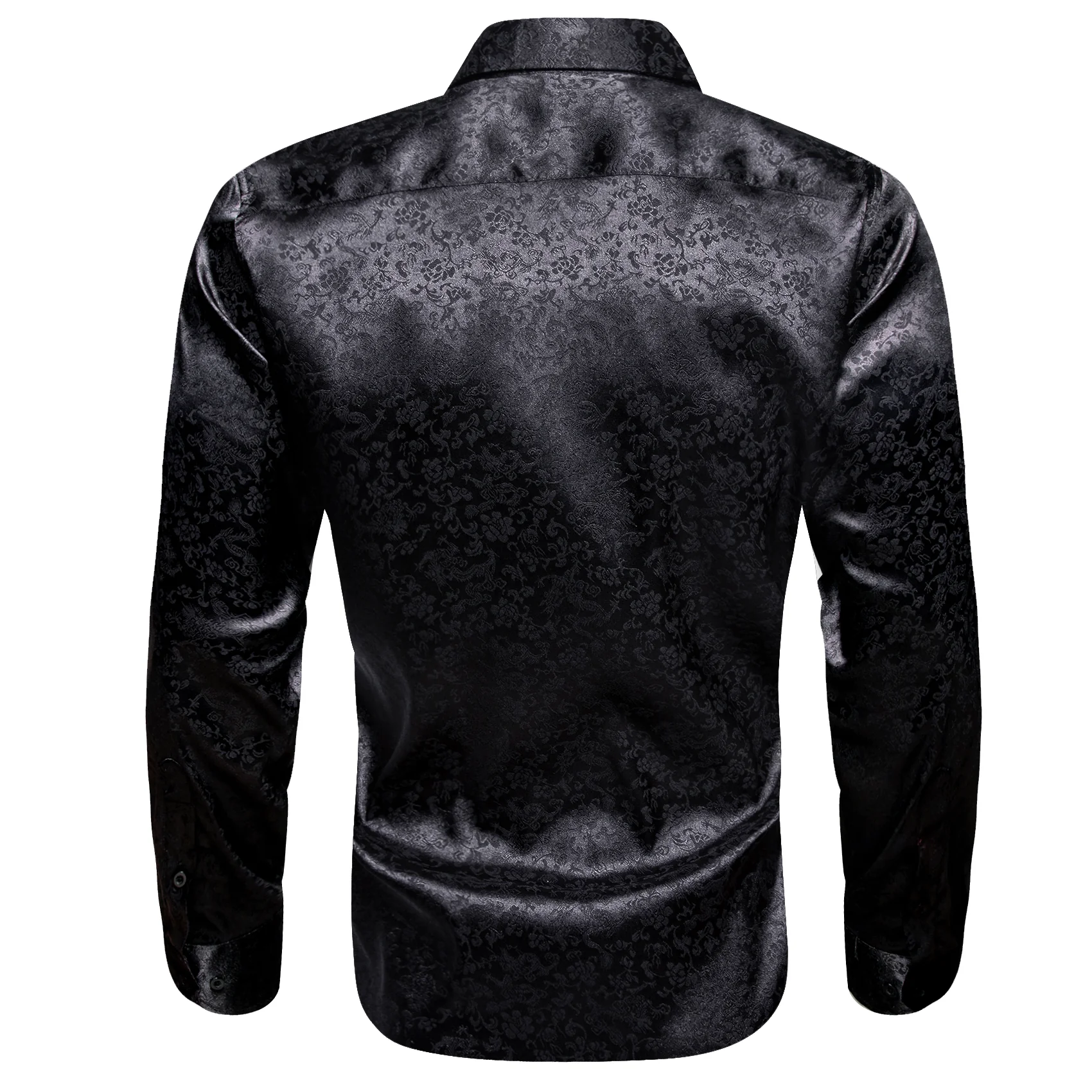Black Floral Leaf Men's Long Sleeve Shirt