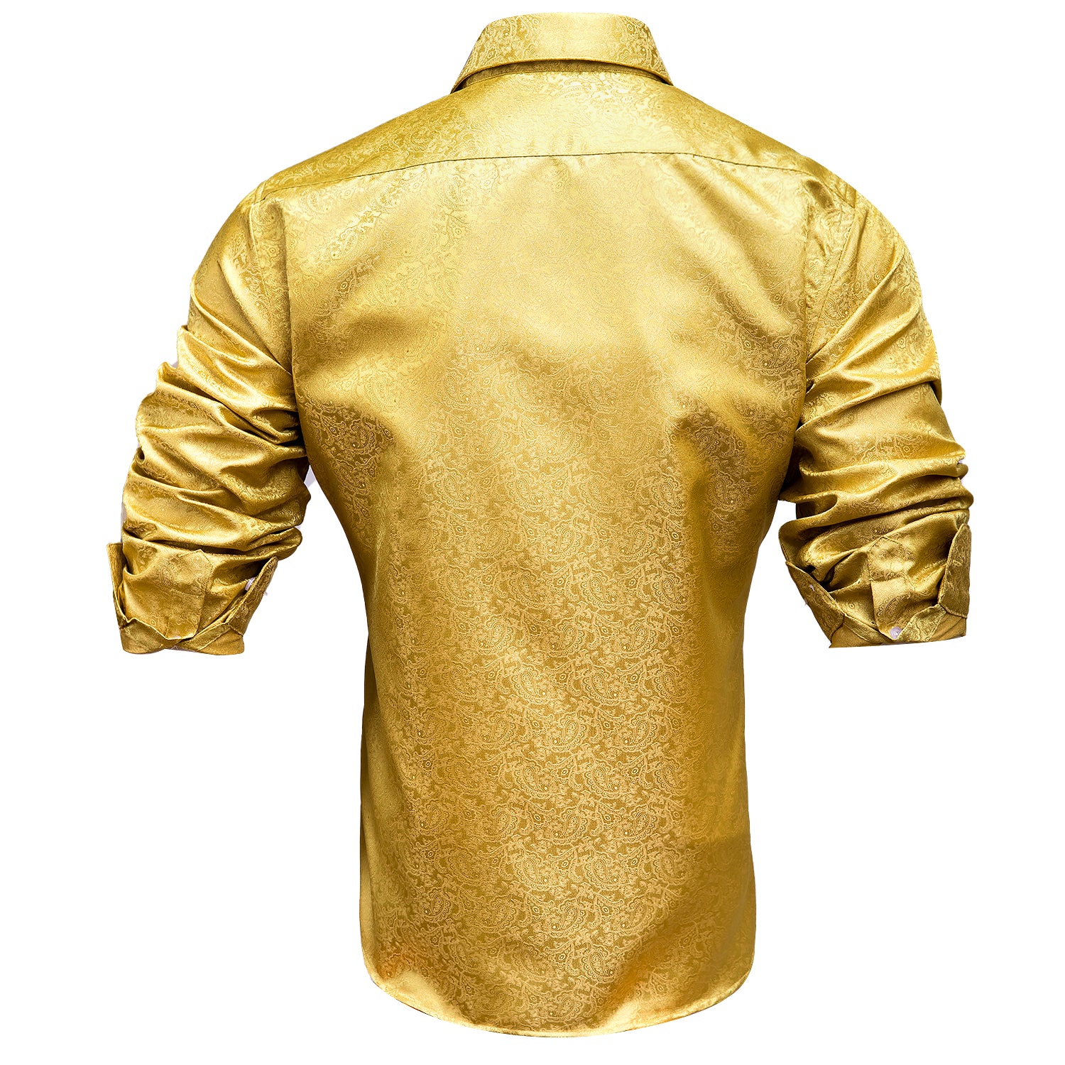 New Golden Paisley Silk Men's Long Sleeve Shirt
