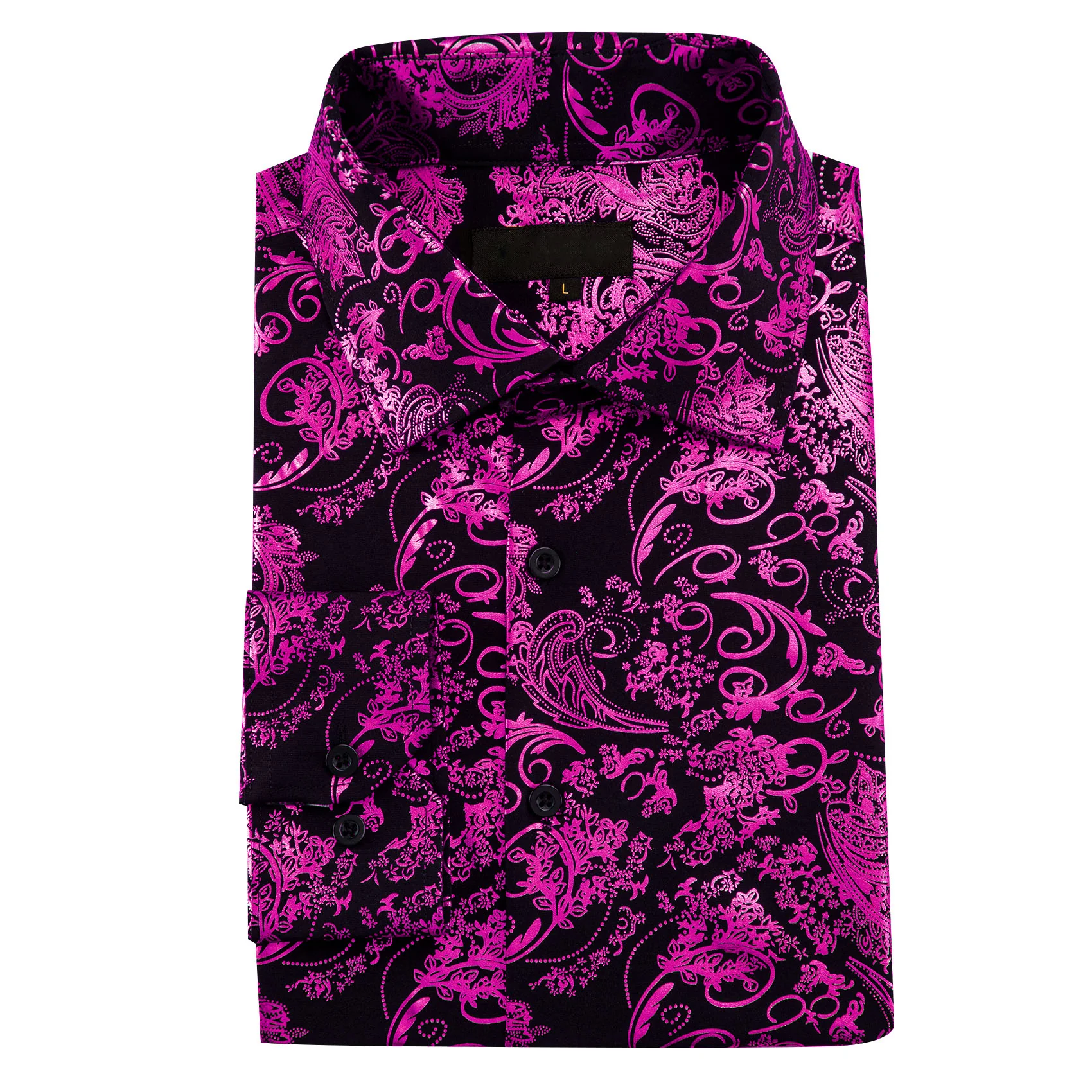 Purple Black Floral Paisley Silk Men's Long Sleeve Shirt