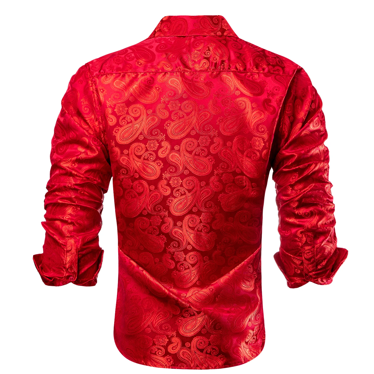 Pure Red Paisley Pattern Silk Men's Long Sleeve Shirt