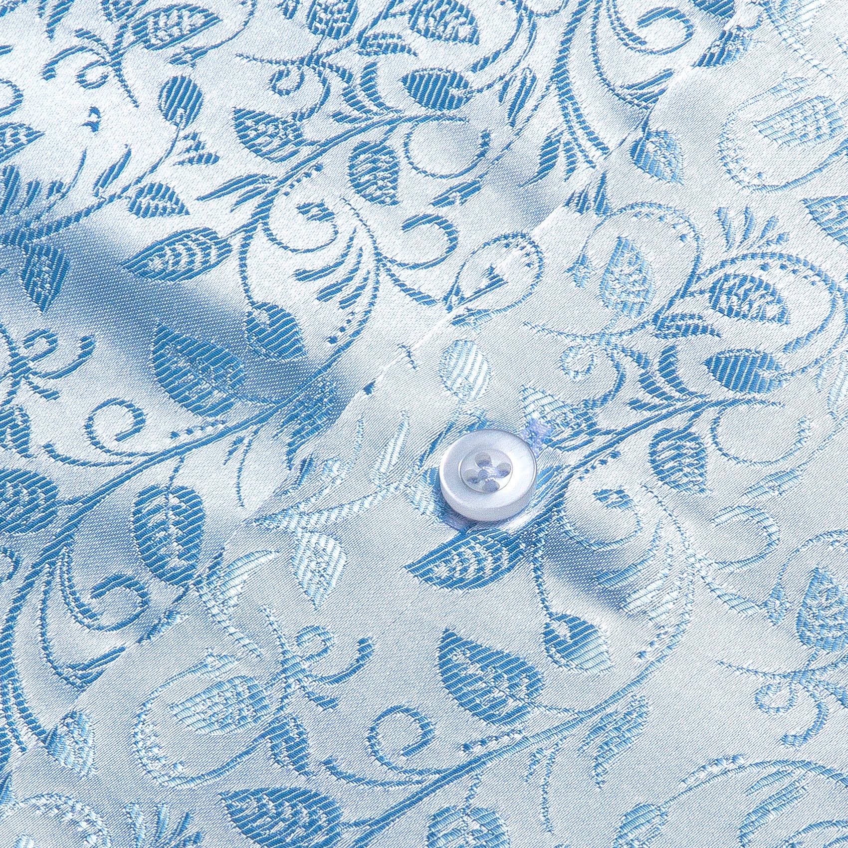 Baby Blue Floral Pattern Silk Men's Long Sleeve Shirt