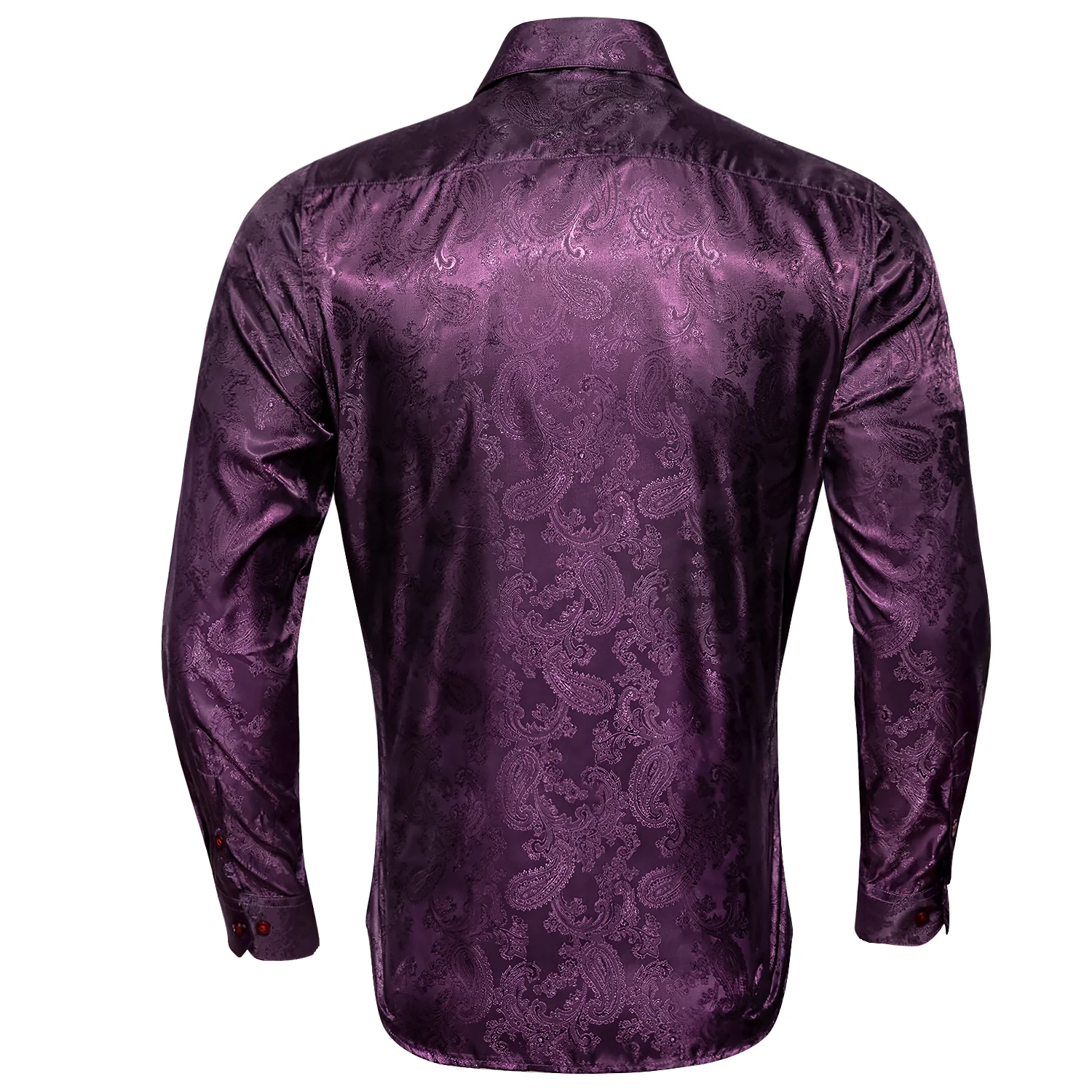 Shiny Deep Purple Paisley Pattern Silk Men's Long Sleeve Shirt