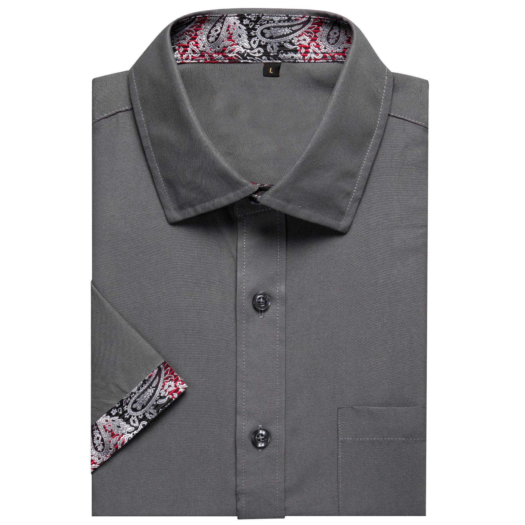 Splicing Style Grey with Silver Paisley Silk Men's Short Sleeve Shirt
