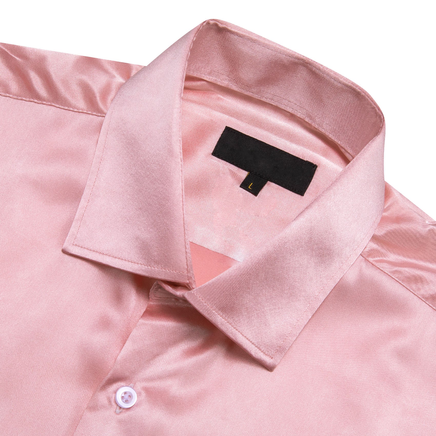 Baby Pink Satin Solid Silk Men's Short Sleeve Shirt