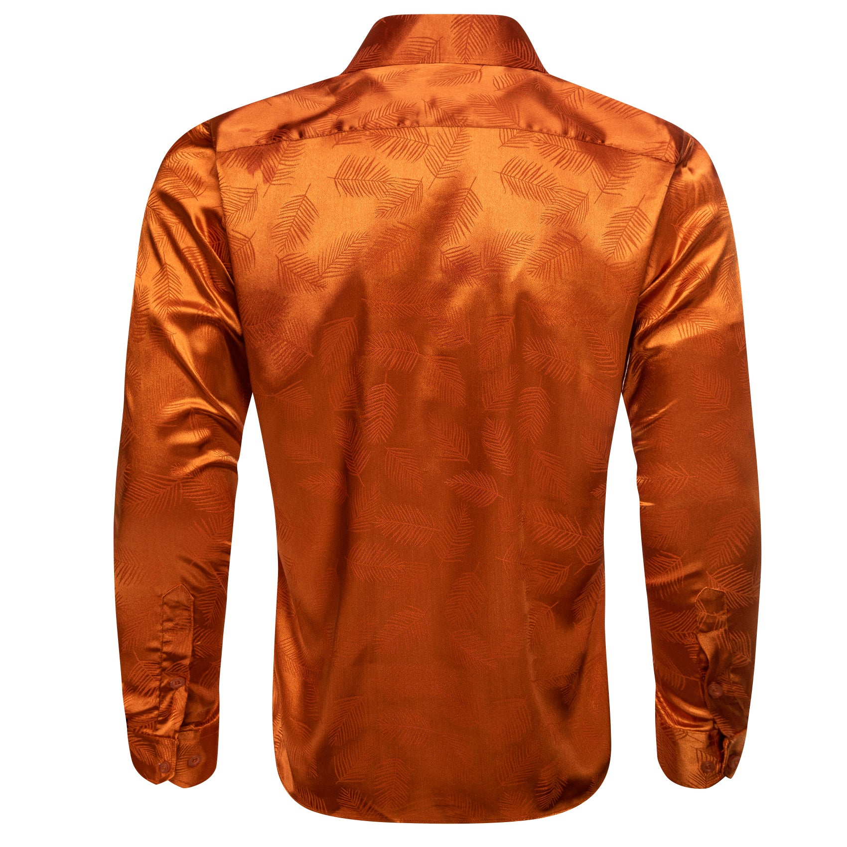 Dark Orange Floral Leaf Silk Men's Long Sleeve Shirt