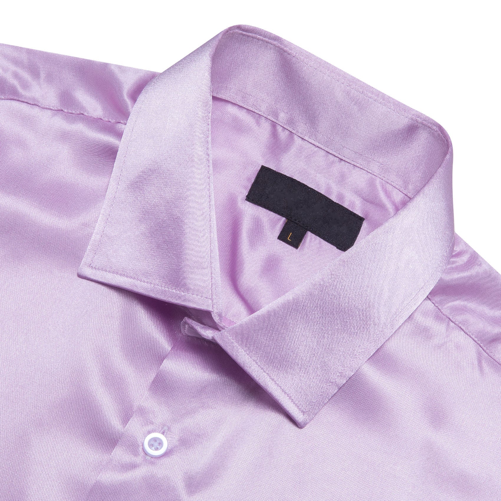 Mist Violet Purple Satin Solid Silk Men's Long Sleeve Shirt