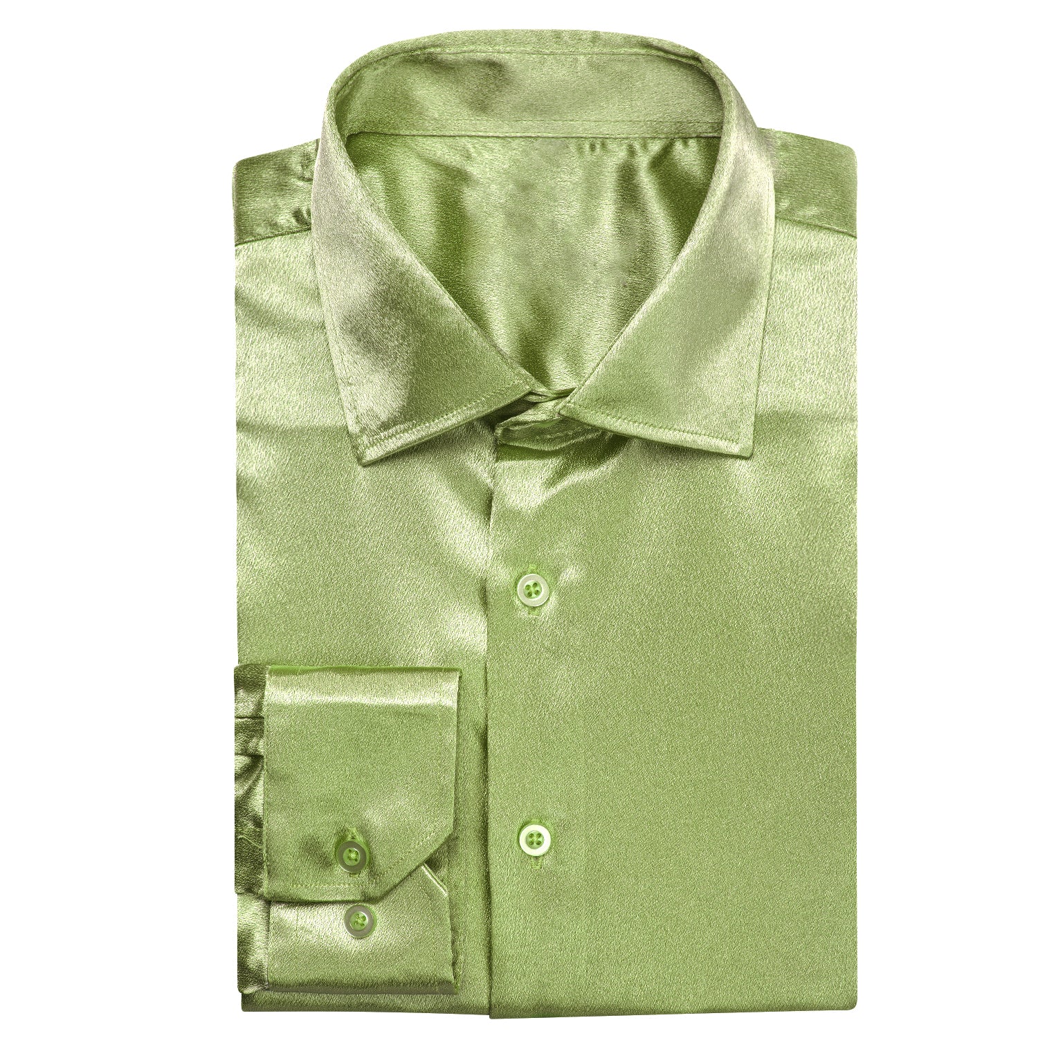 Light Green Solid Silk Men's Long Sleeve Shirt