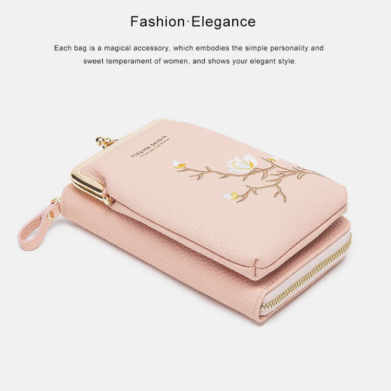 Multi-Slot Elegant Floral Embroidery Crossbody PhoneBag