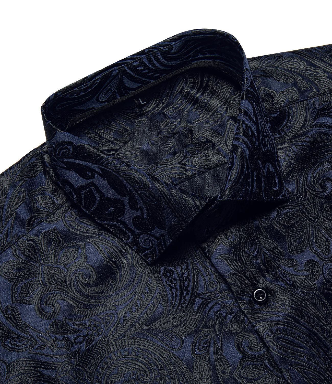 Dark Blue Paisley Silk Men's Long Sleeve Shirt