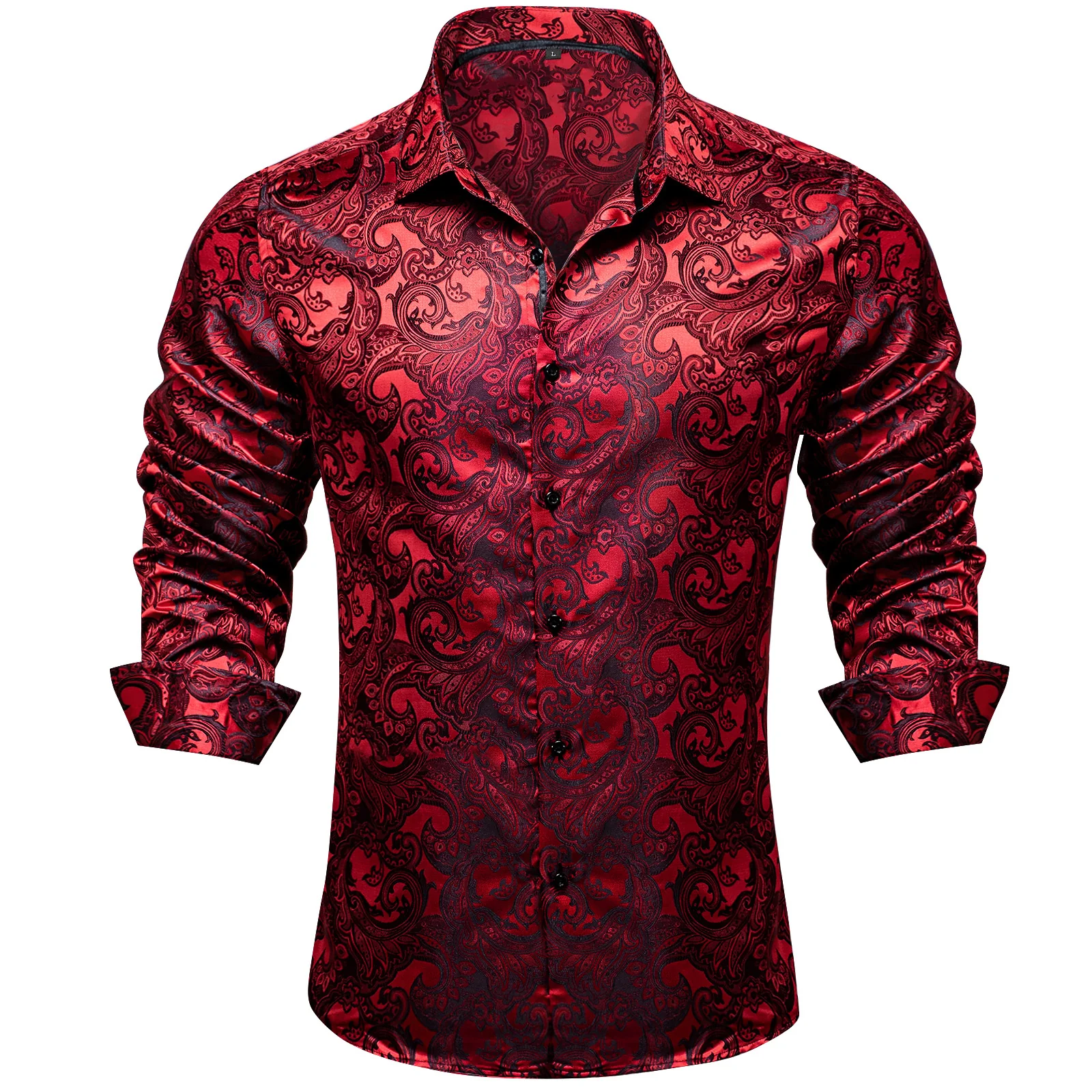 Darkred Paisley Silk Men's Long Sleeve Shirt