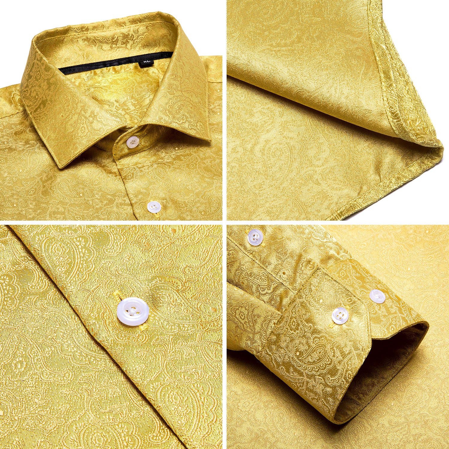 New Golden Paisley Silk Men's Long Sleeve Shirt