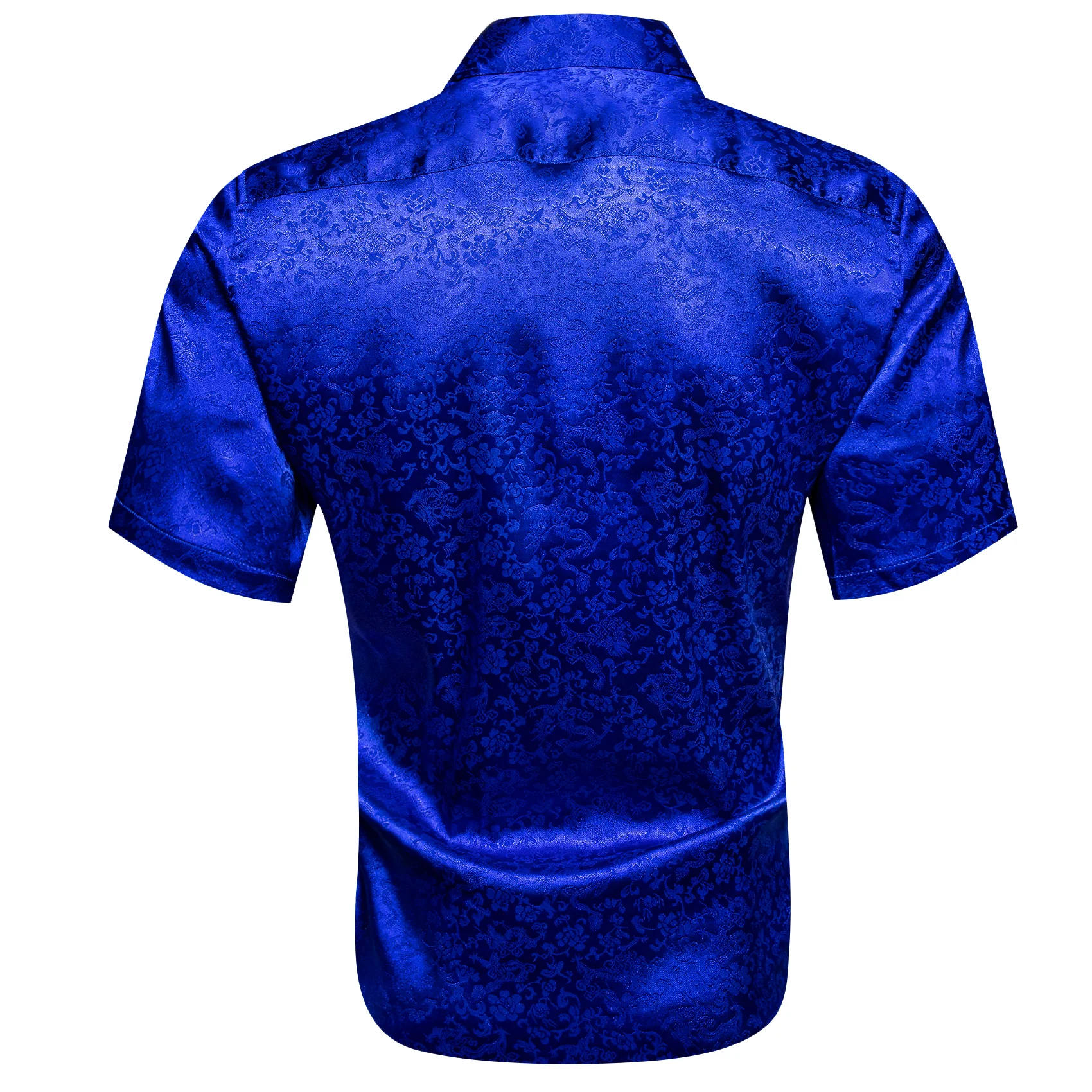 Cobalt Blue Floral Silk Men's Short Sleeve Shirt