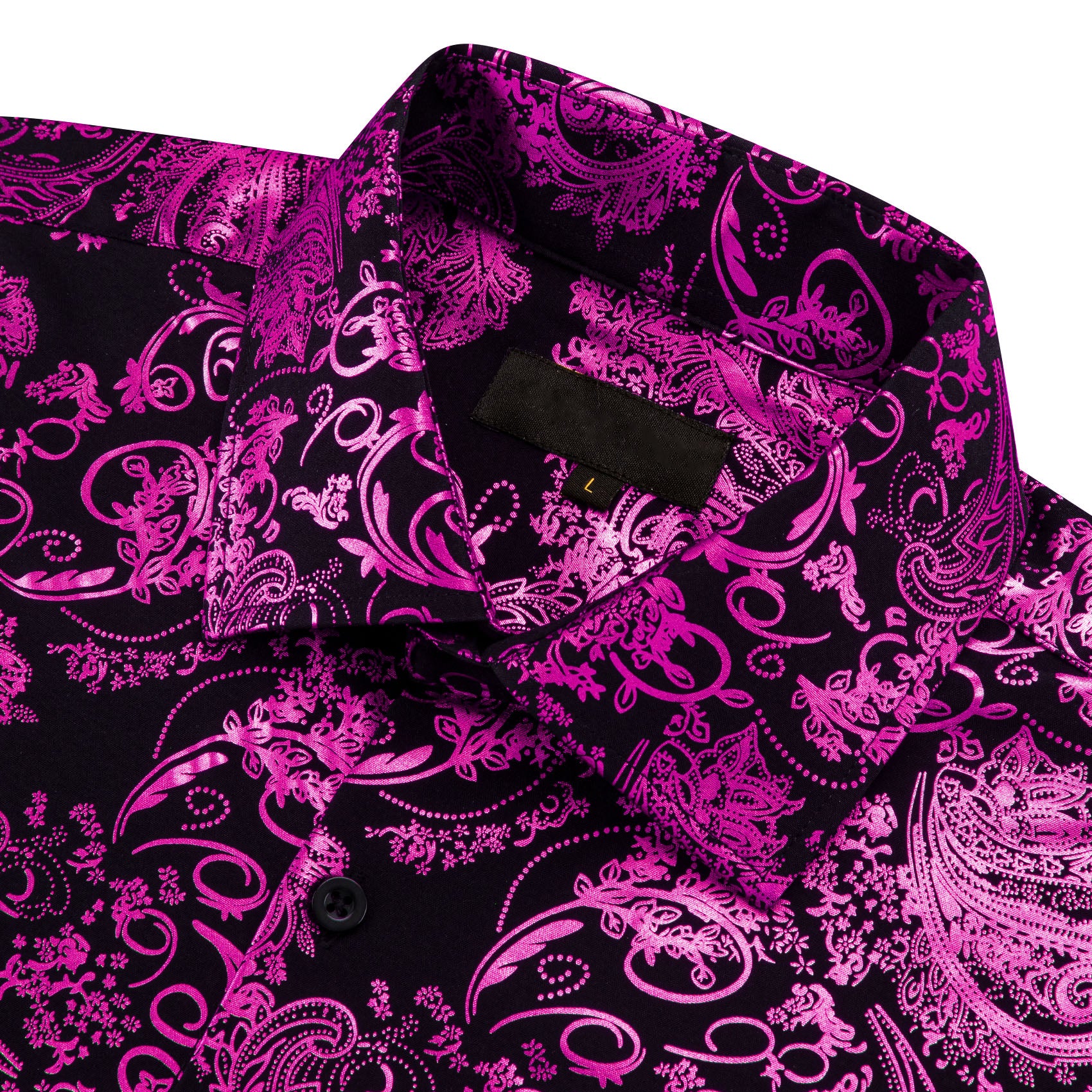 Purple Black Floral Paisley Silk Men's Long Sleeve Shirt
