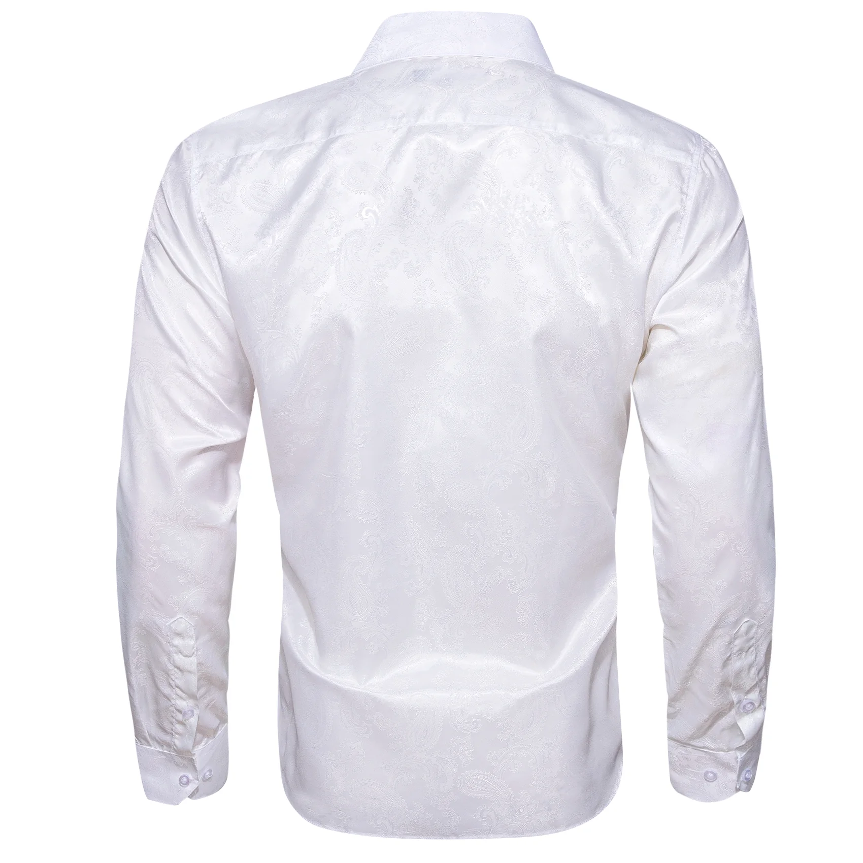 White Paisley Style Casual Silk Men's Long Sleeve Button Shirt