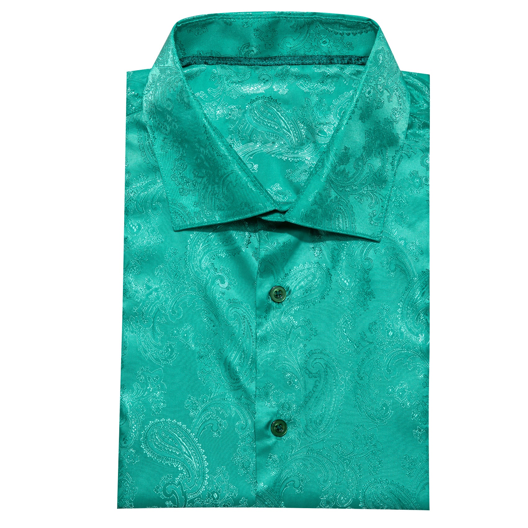 Green Paisley Style Casual Silk Men's Long Sleeve Button Shirt
