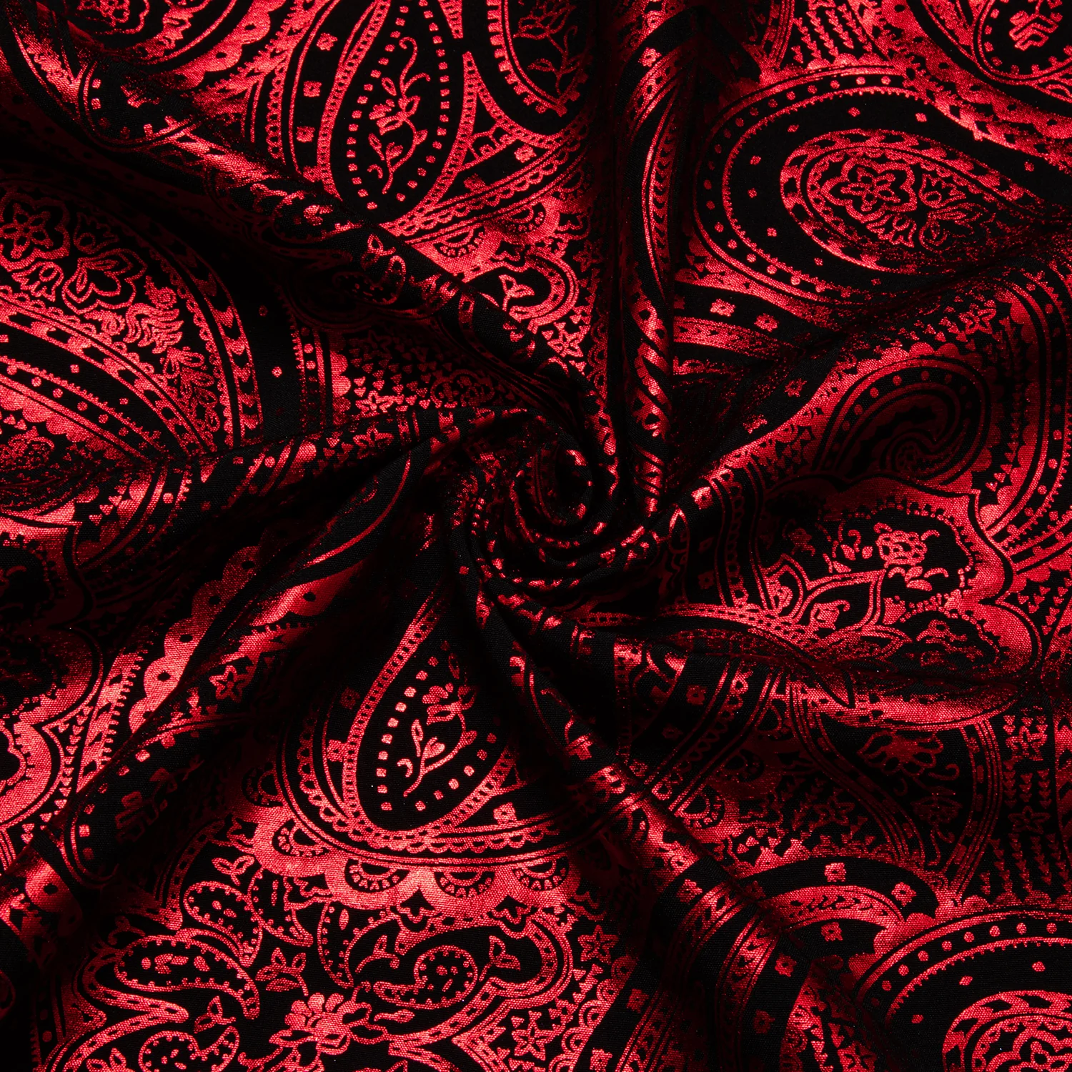 Red Black Paisley Flower Hot Stamping Men's Long Sleeve Shirt