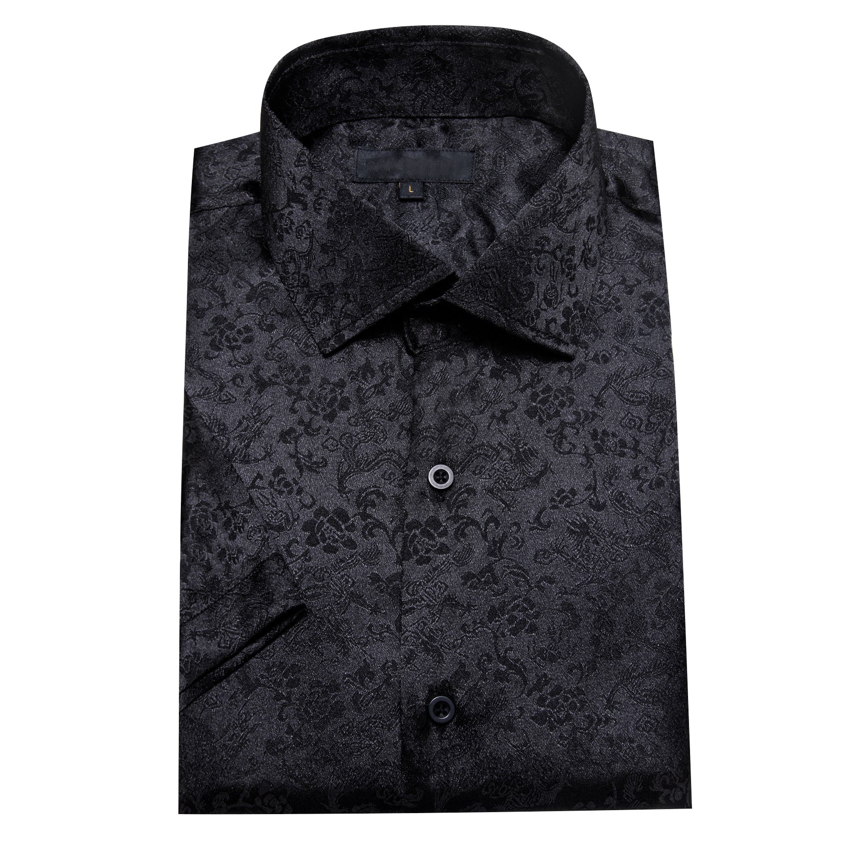 Black Floral Silk Men's Short Sleeve Shirt