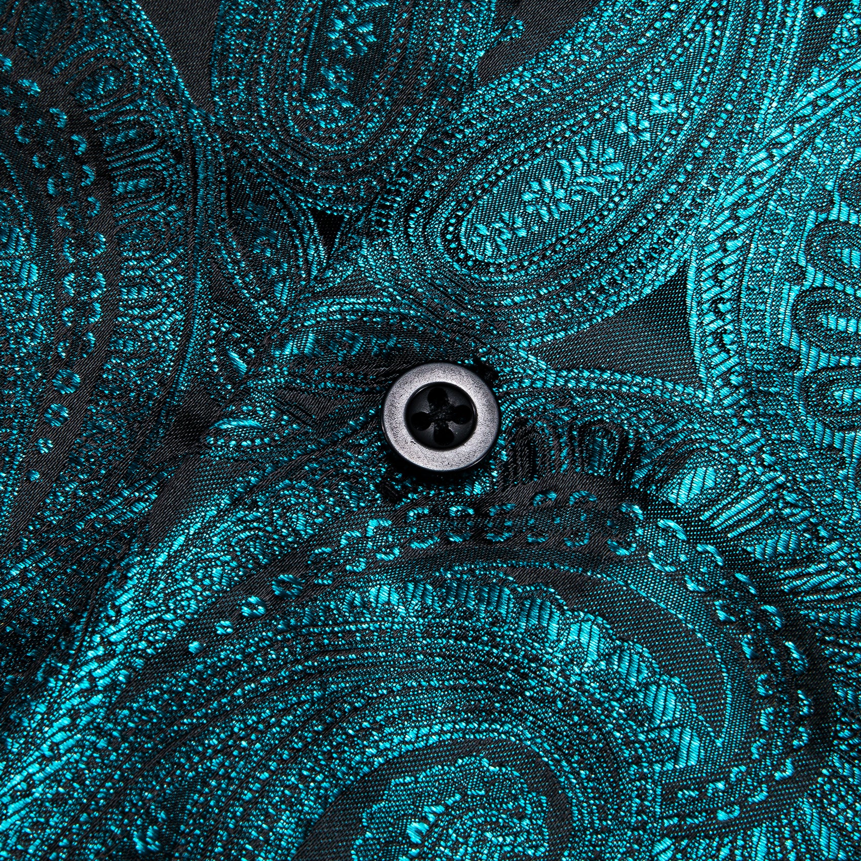 New Luxury Blue Paisley Pattern Silk Men's Long Sleeve Shirt