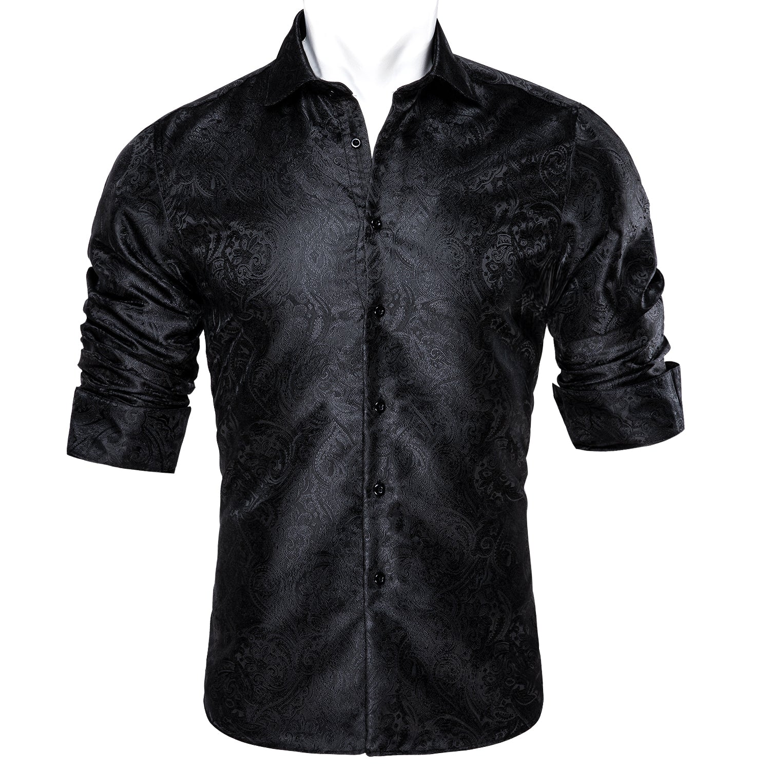 Black Paisley Silk Men's Long Sleeve Shirt